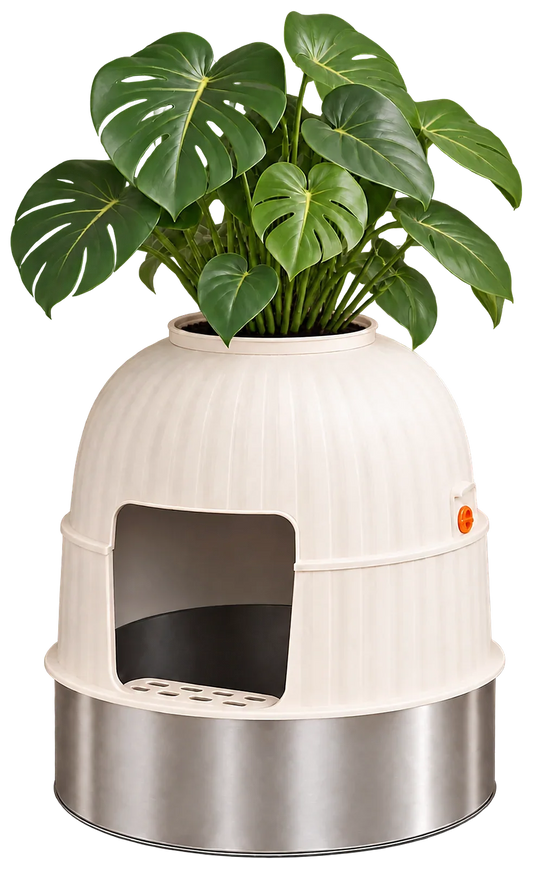 The Hidden Planter Litter Box with a plant in the top